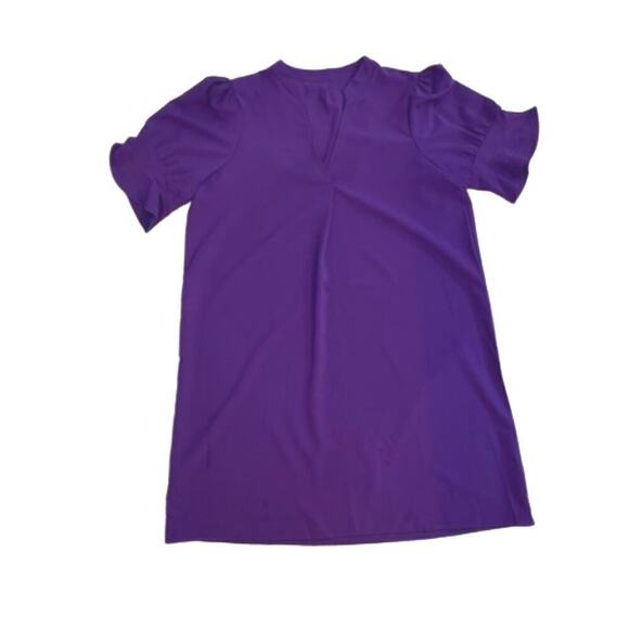 Unbranded Purple Shift Dress Easy Care Pull On V-Neck Short Ruffle Sleeve Size L - Picture 5 of 9